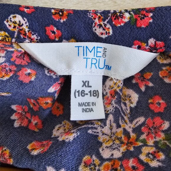Time and True Floral Print Dress XL (16-18) Blue with multi-colored flowers - Picture 3 of 4